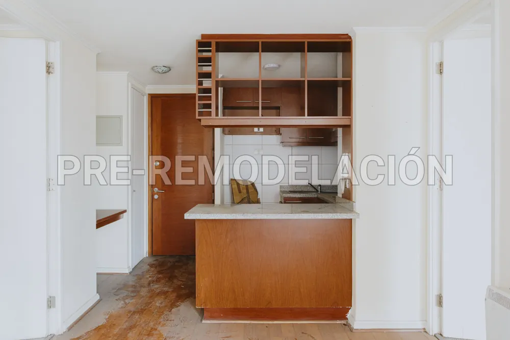 Cocina vista desde el living, departamento Bandera 898