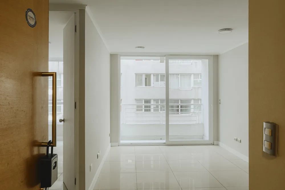 Entrada y living con ventanal, departamento San Francisco 242